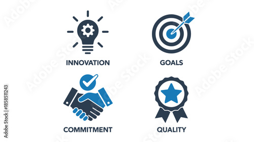 Business icons in minimalist style with blue color scheme on white background for corporate branding