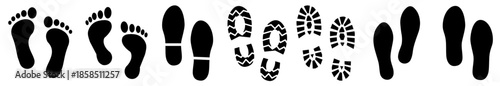 Human Footprint and Shoe Print Vector Set: Footwear Track Icons