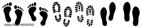 Vector Walking Tracks Collection: Human Foot and Shoe Print Silhouettes