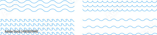 Ocean, sea waves flat simple lines icons symbols vector set line wave ornament