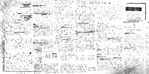 Old newspaper pattern with abstract text on white background. Vector realistic illustration of vintage newsprint texture, old magazine or book page with illegible letters, seamless backdrop for poster