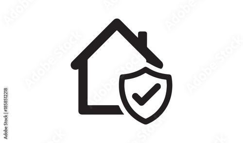 Home Insurance and Residential Security Icon Featuring a Shield Protecting a House Outline