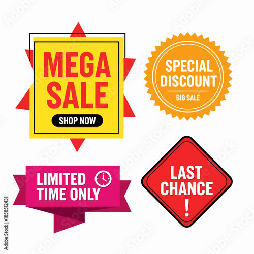 Creative promotional badges for mega sale special discount events