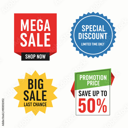 Eye catching mega sale badge design for modern retail promotional campaigns