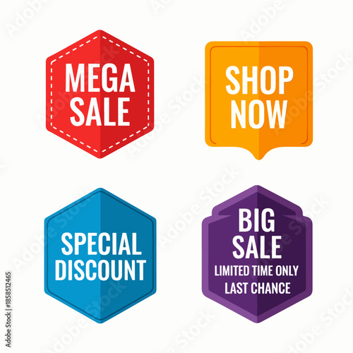 Colorful promotional sale badges set for limited time shopping offers
