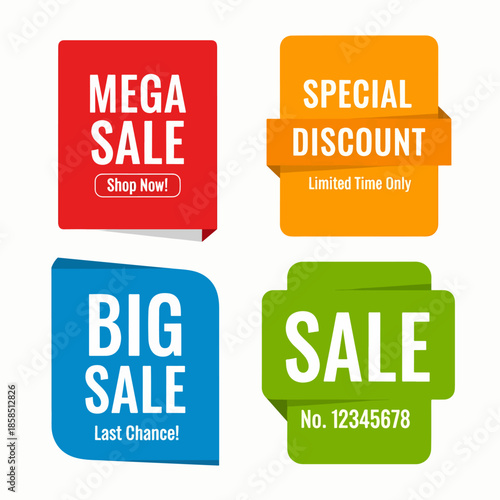 Set of Sale badges. Template banner shopping badges. Simple flat style vintage labels, stickers with sale discount text