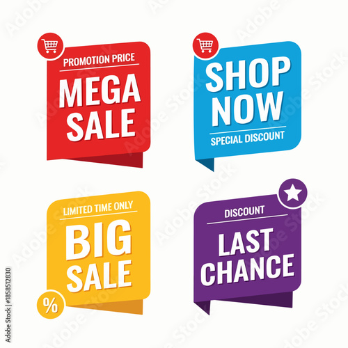 Set of Sale badges. Template banner shopping badges. Simple flat style vintage labels, stickers with sale discount text