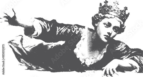 Vintage queen portrait with a crown. Elegant and historical vector illustration.