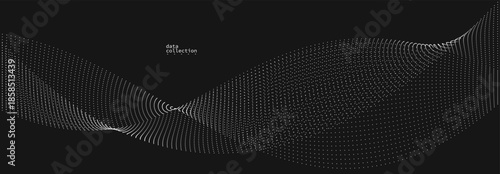 Dark grey airy particles flow vector design, abstract background with wave of flowing dots array, digital futuristic illustration, nano technology theme.