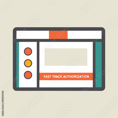 Fast track authorization panel interface, emergency override alert control, minimal flat design