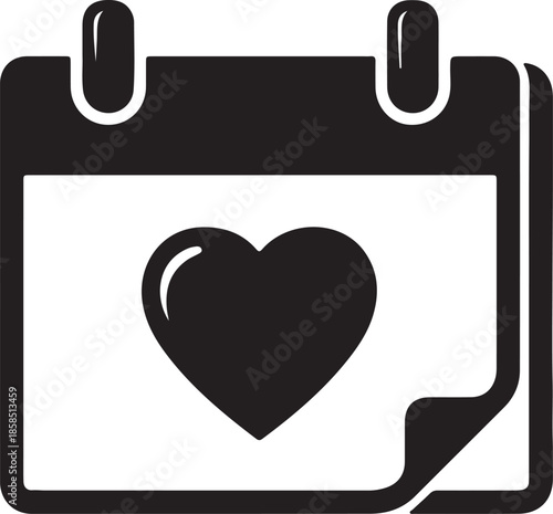 Black and white calendar icon with a heart