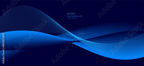 Smooth flow of wavy shape with gradient vector abstract background, dark blue design curve line energy motion, relaxing music sound or technology.