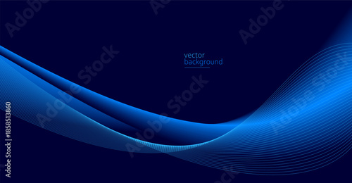 Flowing dark blue curve shape with soft gradient vector abstract background, relaxing and tranquil art, can illustrate health medical or sound of music.