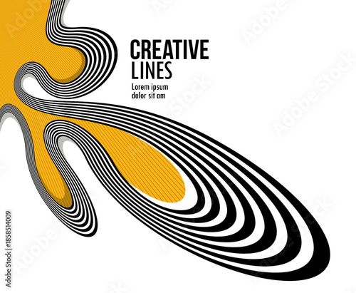 Creative lines vector abstract background, 3D perspective linear graphic design composition, stripes in dimensional rotation poster or banner.