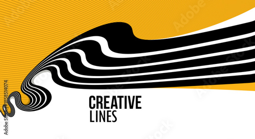 Creative lines vector abstract background, 3D perspective linear graphic design composition, stripes in dimensional rotation poster or banner.
