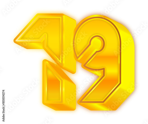 3D Gold Number 19