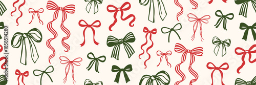 Bow collection. Vector illustration. Seamless pattern. Hand drawn. Minimalistic bows. Silhouette pattern. Trendy vector illustration. Holiday decoration. Vector print. Decorative bows. Wrapping paper.