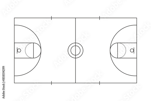 Basketball court layout diagram vector illustration.