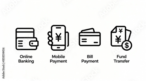 Elements such as online banking and mobile payments represent the financial service characteristics of bill payment and fund transfer, and are suitable for financial materials.
