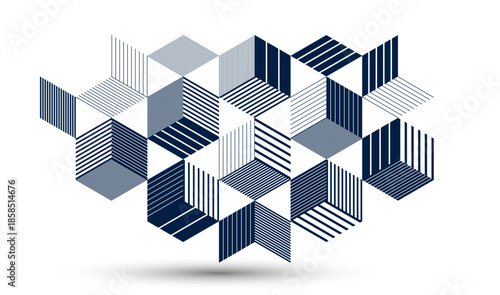 Isometric 3D cubes vector abstract background, geometric abstraction art modern architecture city buildings theme, cubic shapes and forms composition lowpoly style.