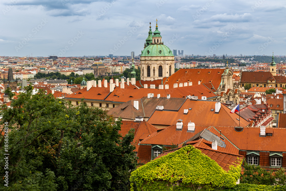 Fototapeta premium Aerial view of roofs of Prague from the Castle garden, the Czech Republic