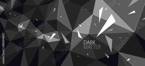 Dark polygonal vector abstract background, low poly surface with explosion of flying debris particles, 3D dynamism broken structure, motion force elements.