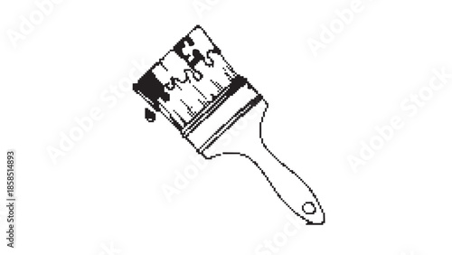 Paintbrush illustration on white background with paint drips and bristles