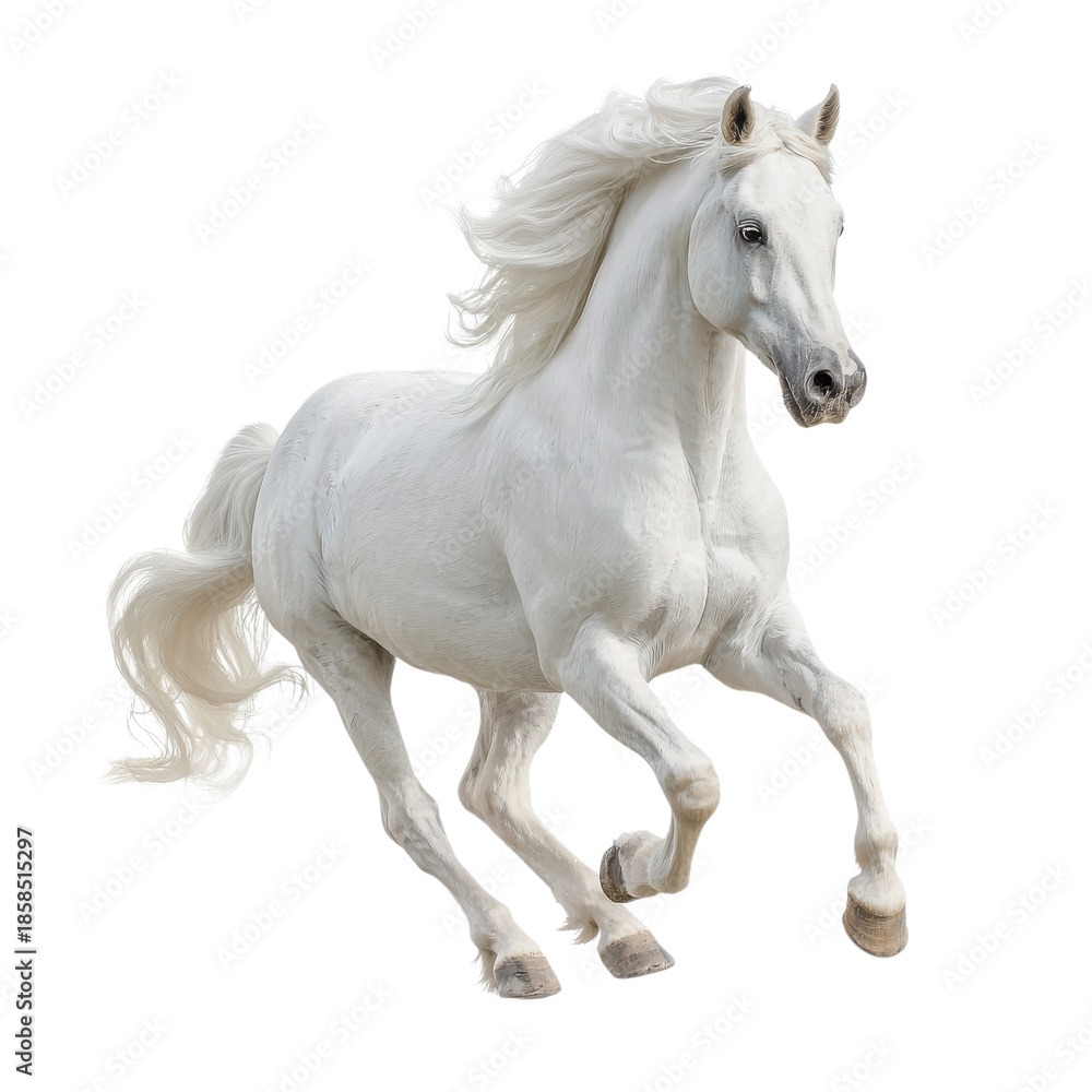 Fototapeta premium White horse galloping on a clear day