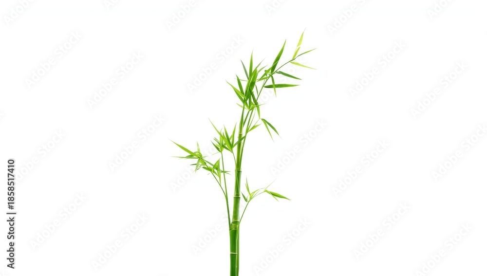 Fototapeta premium Bamboo plants with fresh green stalks on a plain white backdrop, ideal for background applications