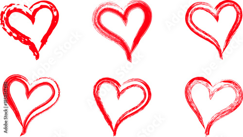  Red grunge Hand Drawn Love Heart Rough Stroke Vector, vector Illustration of brush red love heart isolated over white background. Artistic Brush Heart Symbol,Symbol of love and valentine`s day.