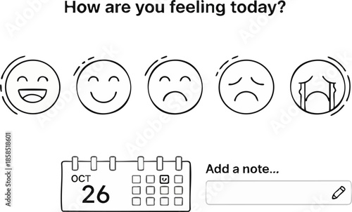 Simple black and white mood tracker interface for daily emotion logging