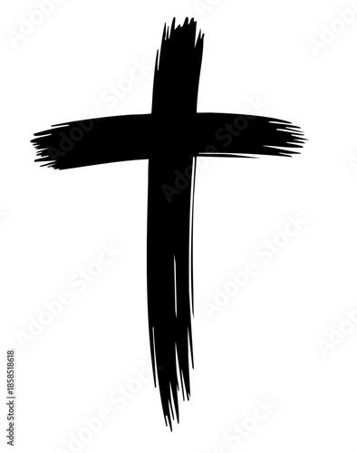 Cross clipart black and white, ash cross for Ash Wednesday card, poster, banner, post, lent, wishes with grunge christian cross, church clipart, ashes, religious cross isolated on white background