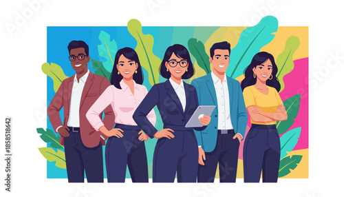 Diverse smiling business team portrait Modern corporate employees and leaders collaborating for success