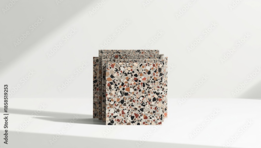 Obraz premium Collection of terrazzo and marble surface samples for architectural flooring, highlighting material diversity and craftsmanship