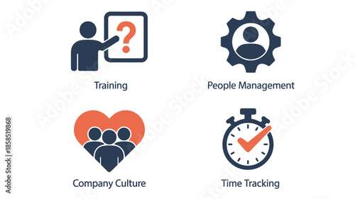 Business Management Icons in Modern Flat Design with Simple Color Scheme on White Background for Infographic