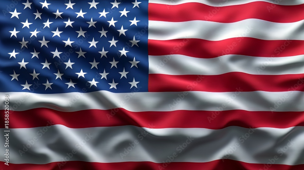 Obraz premium The American flag waving with red, white, and blue colors and white stars on a blue background