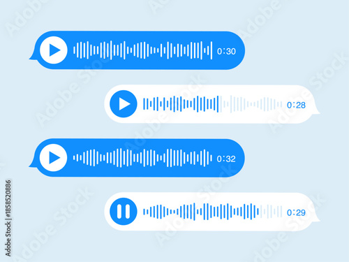 Voice Message Bubble UI Vector – Audio Chat Playback Interface with Waveform, Play Pause Controls for Mobile Messenger App