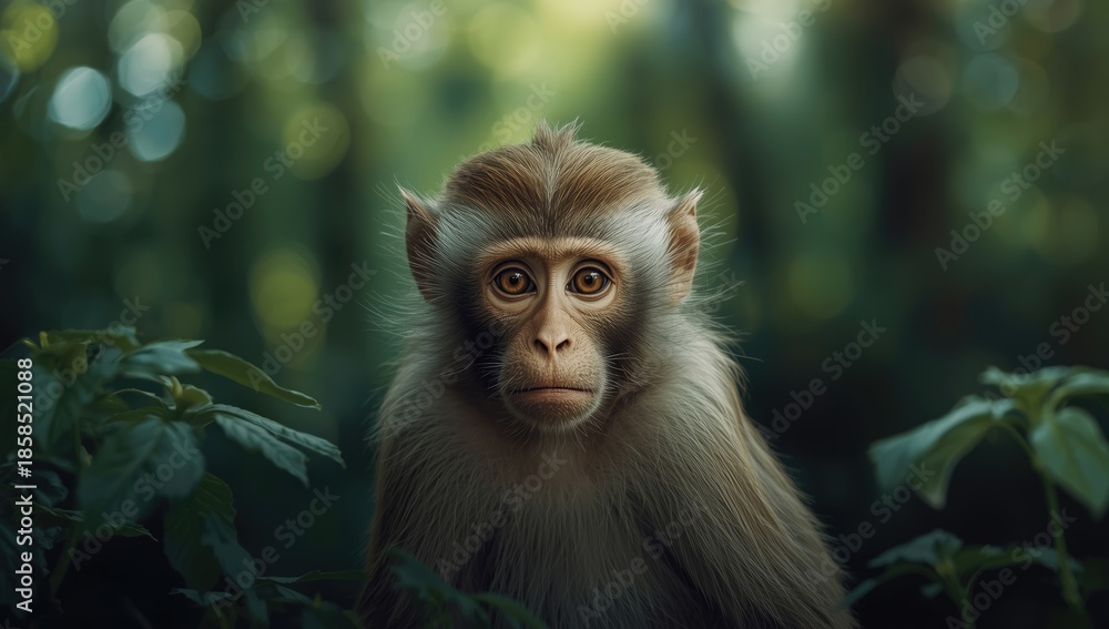 Fototapeta premium Close-up of an adorable monkey with human-like eyes conveying melancholy, focus on facial features