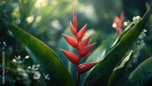 Bright red Aechmea fasciata blooms in a garden setting, highlighting tropical plant care