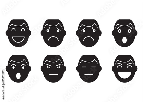 Cute Cartoon Children Emotion Faces Expression Set
