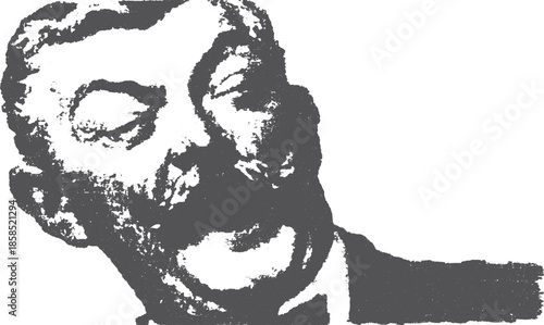 Vintage man illustration with a smile and a mustache. Black and white vector illustration in a classic style.