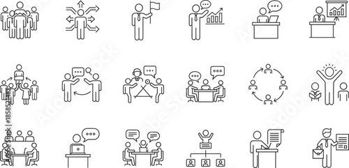 Outline Vector Icon Set Representing Leadership Corporate Management Team Collaboration Professional Mentorship Organizational Strategy and Business Growth Success Concepts