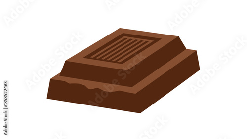 A single piece of dark brown chocolate with a textured top, isolated on a white background.