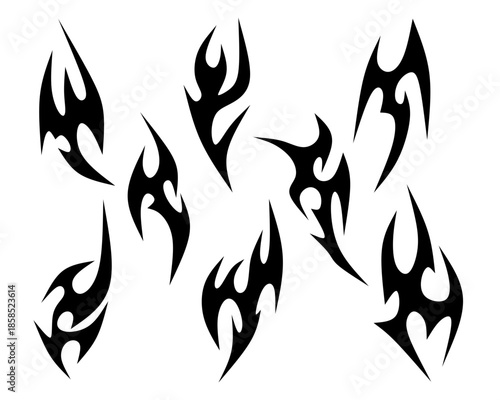 Icon Set Neo tribal Element y2k gothic style tattoo Cyber sigilism spikes sparks, spiky y2k aesthetic vector set	