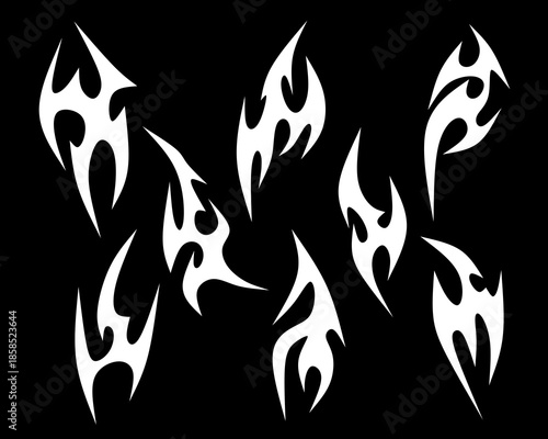 Icon Set Neo tribal Element y2k gothic style tattoo Cyber sigilism spikes sparks, spiky y2k aesthetic vector set	