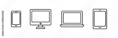 Devices Icons Set Illustration of Mobile Phone Monitor Laptop and Tablet Minimal Vector Technology Symbols on White Background 200 Characters