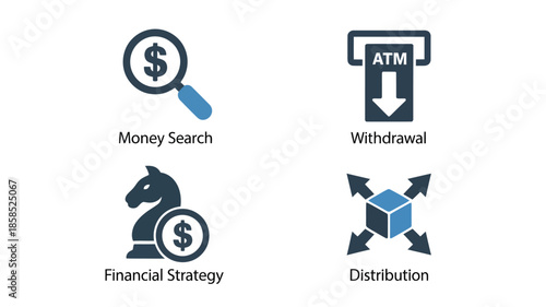 Financial icons set in modern minimalist style with blue and black colors on white background for business and finance