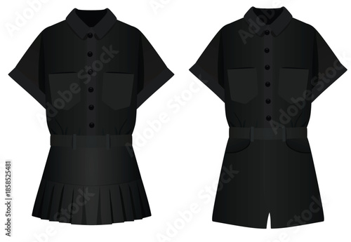Black jumpsuit short sleeve. vector illustration
