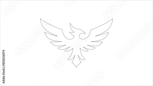 Elegant curvilinear minimalist phoenix outline drawing wings spread vector graphic on white