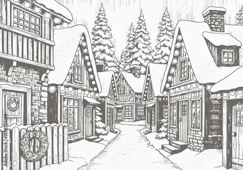 Wallpaper Mural Charming snow-covered village street decorated for christmas Torontodigital.ca